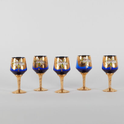 A Set Of Five Murano Tre Fuochi Wine Glasses