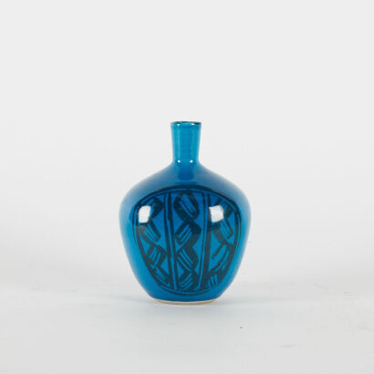 A Blue Glazed Hand Painted Ceramic Vase