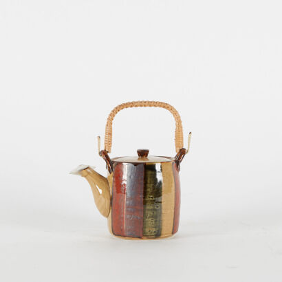 A Vintage Otagiri OMC Stoneware Mid-Century Striped Teapot