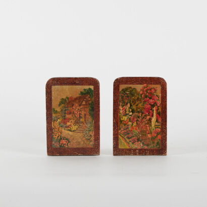 A Pair Of Antique Hand-painted and Carved Wooden Book Ends