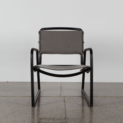 A Contemporary Canvas Sling Chair With Back Metal Frame