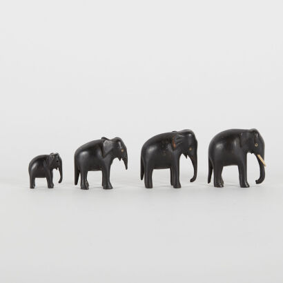 A Collection Of Four Wooden Elephants