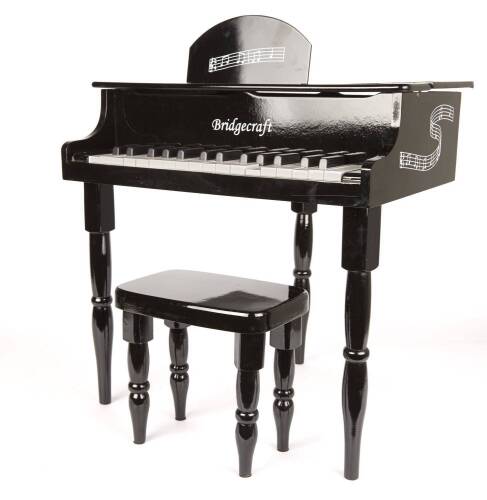 A Miniature Black Lacquered Grand Piano and Stool