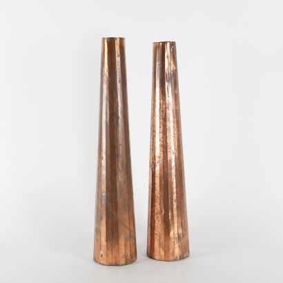 A Pair Of Rustic Faceted Copper Floor Vases