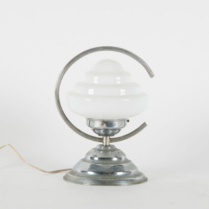 An Art Deco Opaque Glass Ball And Chrome Lamp