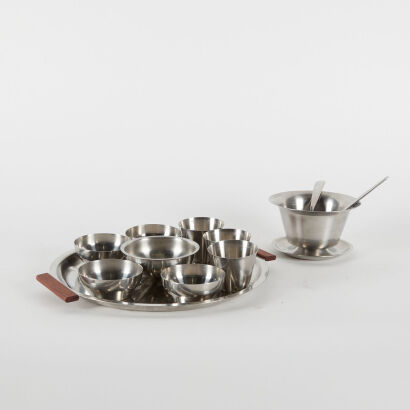 An Eclectic Set Of Assorted Danish Mid-Century Stainless Steel Tableware