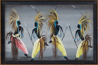 R KUNGA Mid Century African Tribal Painting C.1960