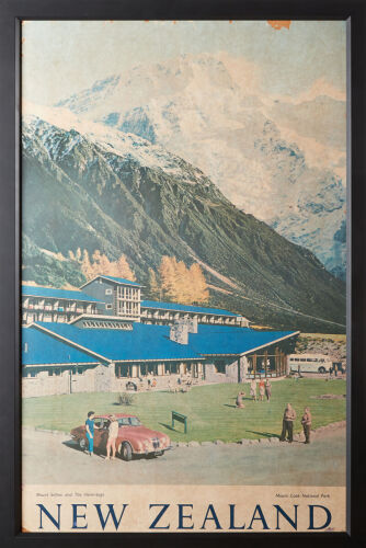 An Original Travel Poster Mt Cook National Park With Mt Sefton And The Hermitage