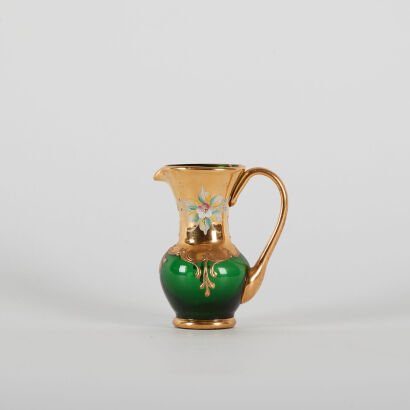 An Emerald Green And Gold Murano Tre Fuochi Jug