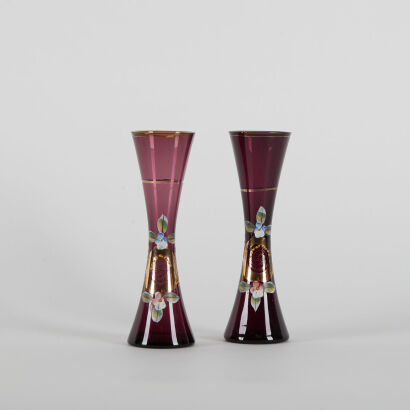 A Pair Of Vintage Bohemia Hand Painted Glass Vases