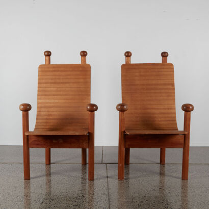 A Pair Of Folk Ply And Turned Wood Chairs