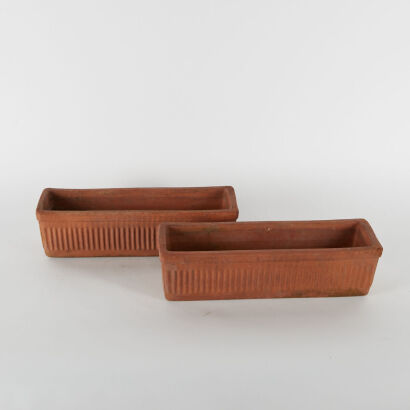 A Pair of Ribbed Terracotta Herb Planters