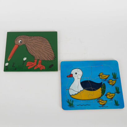 A Pair Of Vintage NZ Wooden Painted Puzzles C.1950