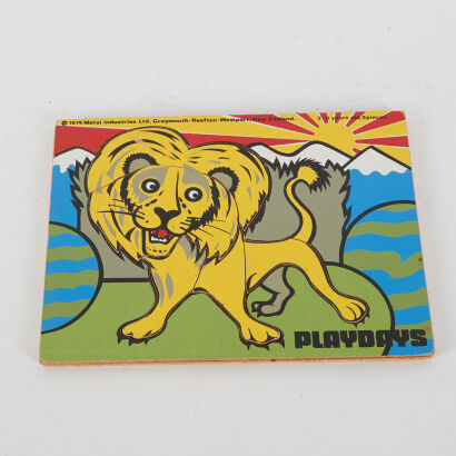 A Vintage NZ Wooden Painted Puzzle "Lion Playdays" Circa 1974 By Matai Industries