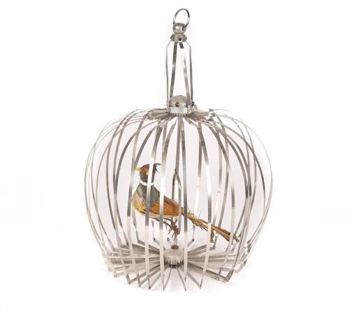 An Alloy Flat Wire Hanging Spherical Cage with Bird