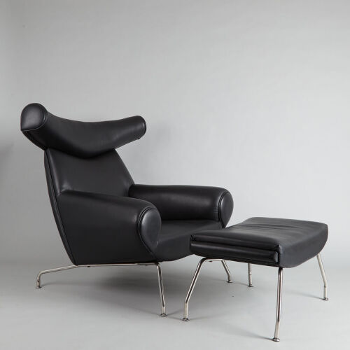 A Lounge Chair and Footstool by Hans Wegner