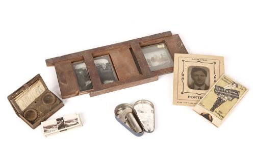 A Bag Lot: Miniature Stereoscope, Fatima, Animated Portrait, Pitch Pipe
