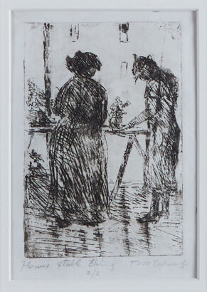 T A MCCORMACK Flower Stall Etching