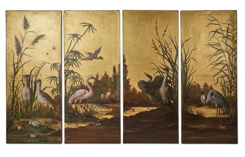 Four Oil Painted Oriental Style Panels