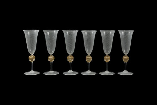 A Set of Six Hand-Blown Persepolis Murano Flutes