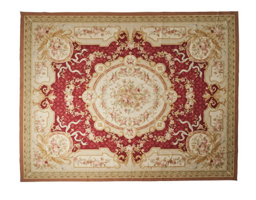 A Hand-Woven Aubusson Style Tapestry Rug