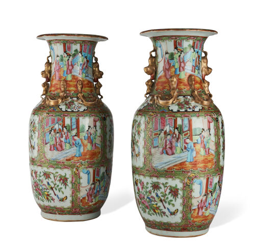 A Fine Pair of Cantonese Famille Rose Vases