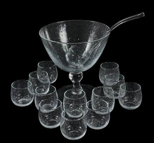 A French La Verrerie de Biot Glass Punch Set