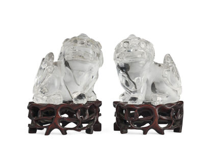 A Pair of Chinese Rock Crystal Foo Dogs