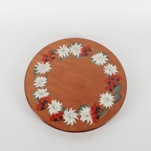 A Vintage New Zealand Lazy Susan With Hand Painted Floral Design
