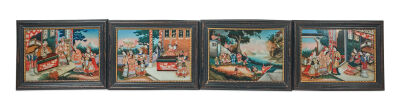 Four Very Fine Chinese Polychrome Reverse Painted Court Scenes