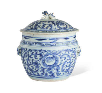 A Qing Dynasty White and Blue Lidded Jar