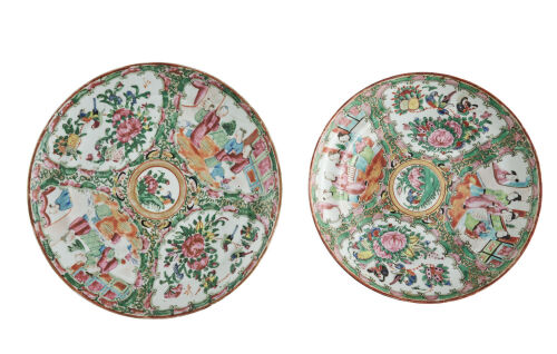 A Pair of Cantonese Famille Rose Plates