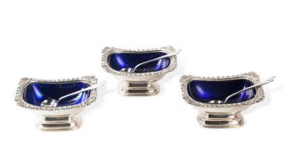 Three Silver-Plated Salt and Pepper Cellars