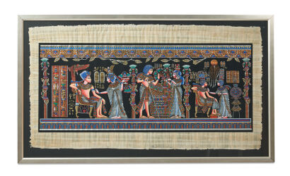 An Egyptian Scene Hand-Painted on Papyrus Paper