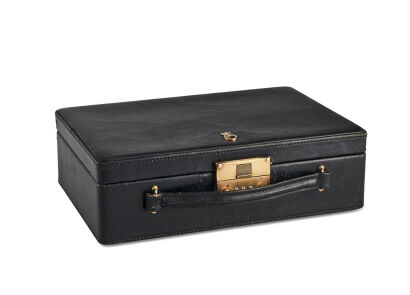 A Black Leather Travel Jewellery Box and A Crocodile Leather Bracelet Box