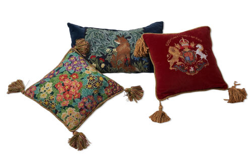 Three Tapestry and Velvet Cushions