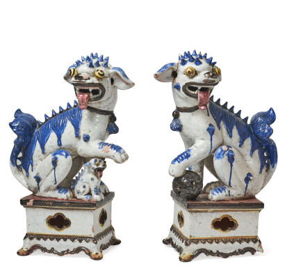 A Very Large and Decorative Pair of Early-20th Century Foo Dogs