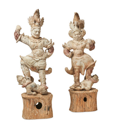 An Impressive Pair of Buddhist Chinese/Tibetan Terracotta Lokapala Figures