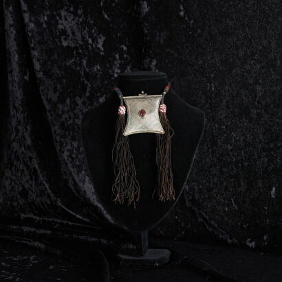 A Brass and Leather Tuareg Tcherot Necklace