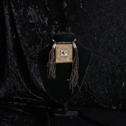 A Brass and Leather Tuareg Tcherot Necklace