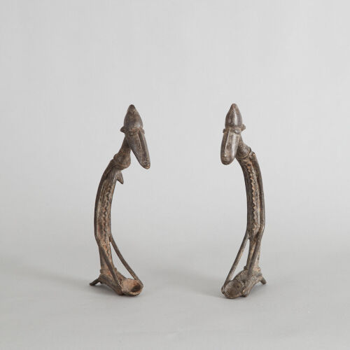A Pair of Kneeling Bronze Dogon Figures from Mali