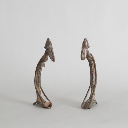 A Pair of Kneeling Bronze Dogon Figures from Mali