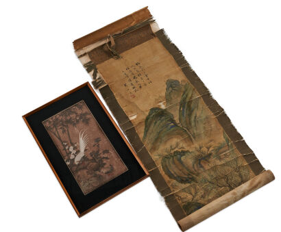 A Chinese Landscape Painting and a Chinese Flower and Birds Painting