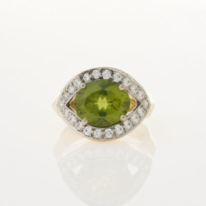 18ct Yellow Gold, 4.80ct Peridot and Diamond Ring