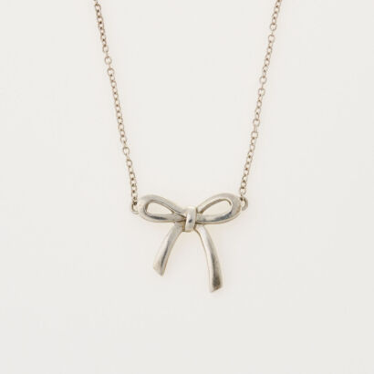 Sterling Silver, Tiffany & Co Bow Pendant and Chain