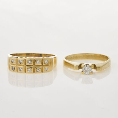 18ct, Two Vintage Diamond Rings