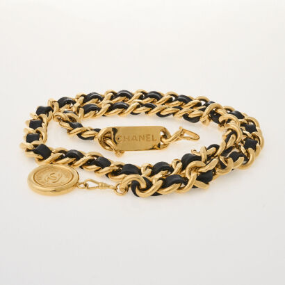 Chanel, Intertwined Leather and Chain Belt with Charm