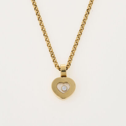 18ct Yellow Gold Chopard Happy Diamond Pendant and Chain