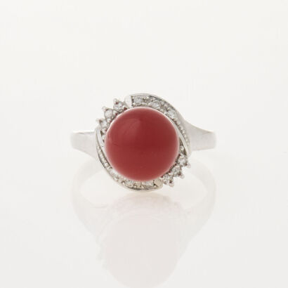 Platinum Coral and Diamond Ring