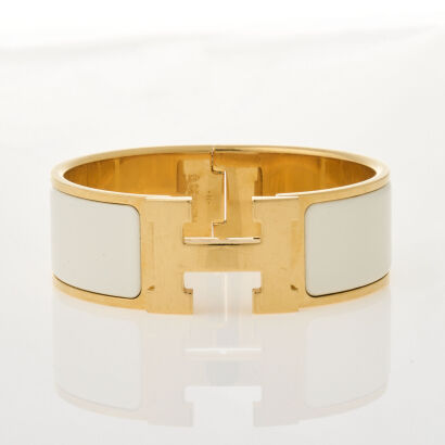 Hermès Clic H Wide White Enamel Bracelet